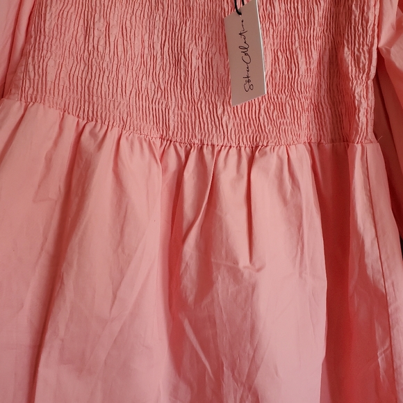 NWT SOKIE COLLECTIVE Puff Sleeve Light Pink Smoked Midi Pleated Dress size M - Picture 4 of 16